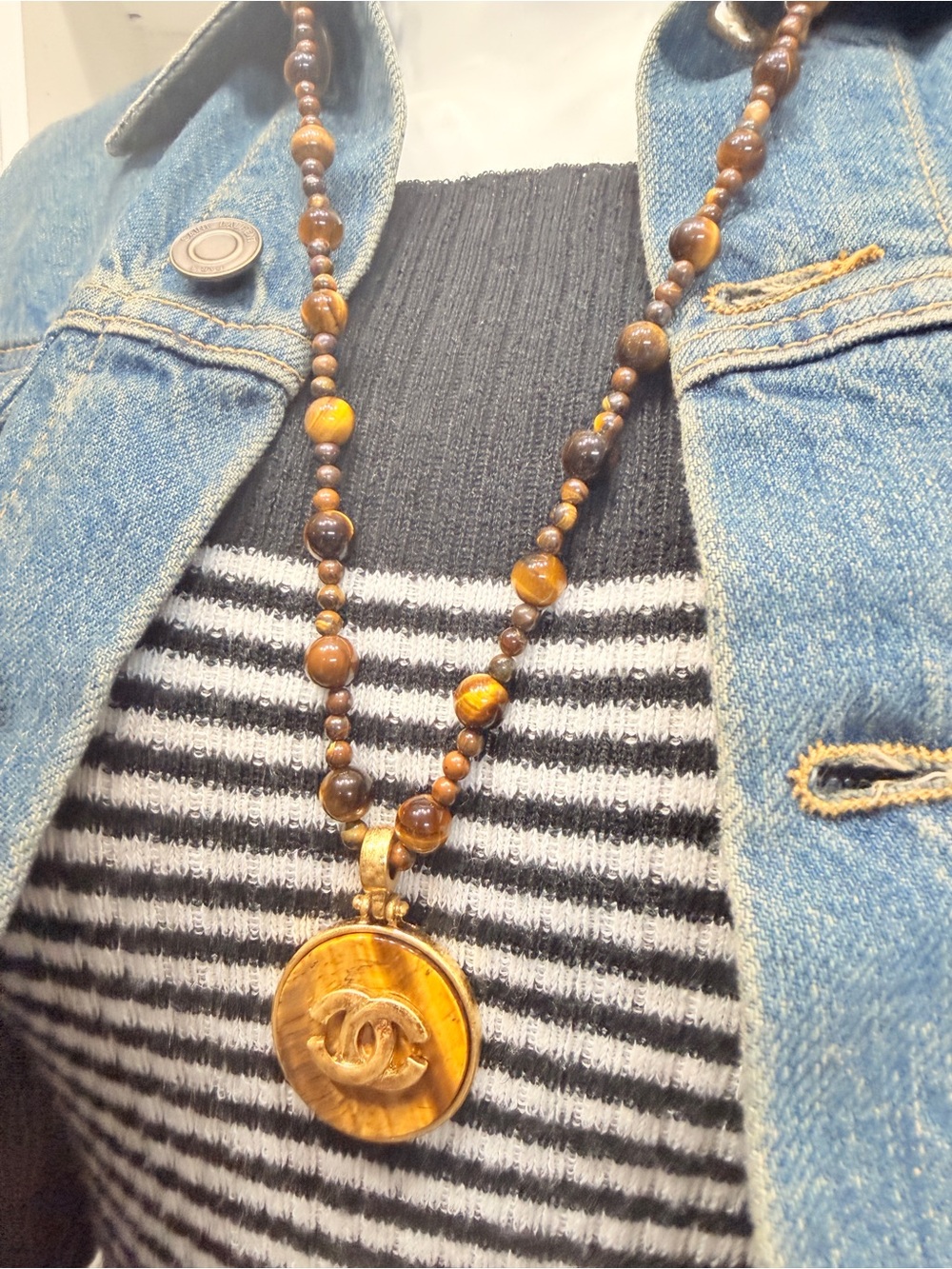 Chanel Vintage Tiger's Eye Beaded Necklace